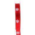 Floristik24 Weihnachtsband mit Schneeflocke Rot 15mm 20m
