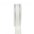 Floristik24 Weihnachtsband mit transparenten Lurexstreifen Weiß, Silber 25mm 25m
