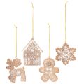Floristik24 Weihnachtsanhänger 4er-Set aus Kunststoff 7 cm in Honigkuchen-Optik