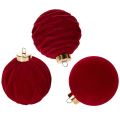 Floristik24 Samtig beflockte Weihnachtskugeln Bordeauxrot Ø 8 cm Set 12 Stück