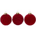 Samtig beflockte Weihnachtskugeln Bordeauxrot Ø 8 cm Set 12 Stück | Floristik24.ch