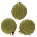 Floristik24 Christbaumkugeln aus Kunststoff in Moosgrün, 8 cm, Samtoptik, Struktur-Mix, Set mit 12 Stück