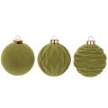 Christbaumkugeln aus Kunststoff in Moosgrün, 8 cm, Samtoptik, Struktur-Mix, Set mit 12 Stück | Floristik24.ch