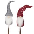 Floristik24 Wichtel Dekofigur auf Holzstab 46cm 6er-Set Grau Rot