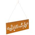 Floristik24 Metallschild "Willkommen" Edelrost mit Blumenmotiv 40x15cm für Aussenbereich