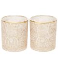 Floristik24 Windlicht Teelichthalter Glas Paisley-Muster Ø8cm H9cm 2er-Set Braun Weiss Gold