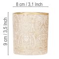 Windlicht Teelichthalter Glas Paisley-Muster Ø8cm H9cm 2er-Set Braun Weiss Gold | Floristik24.ch