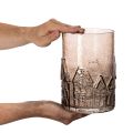 Windlicht aus braunem Glas mit Häuser-Relief, 23 cm hoch | Floristik24.ch