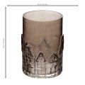 Windlicht aus braunem Glas mit Häuser-Relief, 23 cm hoch | Floristik24.ch