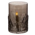 Windlicht aus braunem Glas mit Häuser-Relief, 23 cm hoch | Floristik24.ch