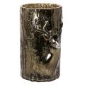 Floristik24 Windlicht Glas Grünbraun mit Hirsch und Baumreliefs 26 cm für Innenbereich