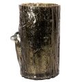 Windlicht Glas Grünbraun mit Hirsch und Baumreliefs 26 cm für Innenbereich | Floristik24.ch