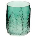 Floristik24 Windlicht Glas Türkisgrün mit Tannen-Relief 16 cm
