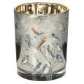 Floristik24 Kerzenglas aus Glas, Winterdesign mit Vögeln, gold glänzend, Höhe 12 cm, für Innenbereich