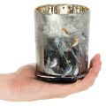 Kerzenglas aus Glas, Winterdesign mit Vögeln, gold glänzend, Höhe 12 cm, für Innenbereich | Floristik24.ch