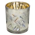 Floristik24 Windlicht aus Glas mit Vogel- und Schneeflockenmotiv in Gold 8 cm, 2er-Set