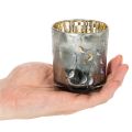 Windlicht aus Glas mit Vogel- und Schneeflockenmotiv in Gold 8 cm, 2er-Set | Floristik24.ch
