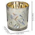 Windlicht aus Glas mit Vogel- und Schneeflockenmotiv in Gold 8 cm, 2er-Set | Floristik24.ch