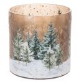Floristik24 Windlicht Glas mit Winterwald-Motiv 20cm Weihnachtsdekoration