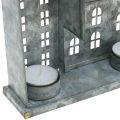 Häuserzeile, Metalldeko zum Beleuchten, Adventsdeko, Windlicht Silbern L52cm H20cm | Floristik24.ch