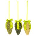 Künstliche Zapfen-Anhänger mit Geschenkband und Schleife 23cm Grün 3er Set | Floristik24.ch