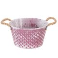Floristik24 Zinkschale mit Rautenmuster und Seilgriffen Ø24,5cm H14cm Violett-Weiss