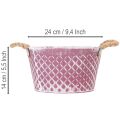Zinkschale mit Rautenmuster und Seilgriffen Ø24,5cm H14cm Violett-Weiss | Floristik24.ch