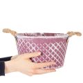 Zinkschale mit Rautenmuster und Seilgriffen Ø24,5cm H14cm Violett-Weiss | Floristik24.ch