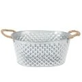 Floristik24 Zinkschale oval gross mit Rautenmuster 31x20x15cm silber-weiss für Pflanzen und Dekoration