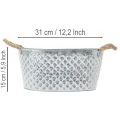 Zinkschale oval gross mit Rautenmuster 31x20x15cm silber-weiss für Pflanzen und Dekoration | Floristik24.ch