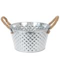 Floristik24 Zinkschale Rund Ø25cm H14cm Silber mit Seilgriffen für Dekoration