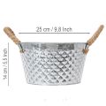 Zinkschale Rund Ø25cm H14cm Silber mit Seilgriffen für Dekoration | Floristik24.ch