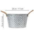 Zinkschale rund Ø28cm H16cm mit Seilgriffen und Rautenmuster für Innen- und Aussendekorationen | Floristik24.ch