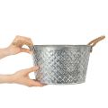 Zinkschale rund Ø28cm H16cm mit Seilgriffen und Rautenmuster für Innen- und Aussendekorationen | Floristik24.ch