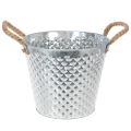 Floristik24 Zinktopf mit Rautenmuster und Seilgriffen aus Metall Ø24,5cm H21cm weiss gewaschen