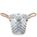 Floristik24 Zinktopf mit Seilgriffen, verzinkt, Ø14,5cm H13cm, Rautenmuster, Silber/Weiss