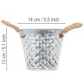Zinktopf mit Seilgriffen, verzinkt, Ø14,5cm H13cm, Rautenmuster, Silber/Weiss | Floristik24.ch