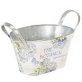 Floristik24 Blumenschale Metall mit Griffen oval Hortensien-Motiv 26×13×14,5cm