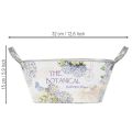 Blumenschale oval aus Metall mit Griffen und Hortensien-Print 32×15×15cm Weiss-Blau | Floristik24.ch