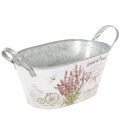Floristik24 Blumenschale oval Metall Lavendelmotiv mit Griffen 32×15×15cm