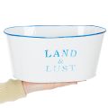 Blumenschale oval Metall 26x17x12cm Weiss-Blau mit Schriftzug für Innen- und Aussenbereiche | Floristik24.ch