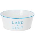 Floristik24 Metall Blumenschale rund 25×10cm Weiss-Blau Pflanztopf für Innen- und Aussendekoration