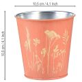 Metall-Blumentopf mit Wiesenblumen-Motiv Apricot/Gelb Ø10,5cm H10,5cm | Floristik24.ch