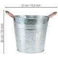 Metall-Blumentopf Eimer mit Griffen, Ø19cm H17cm, verzinkt, silberfarben mit kupferfarbenen Griffen | Floristik24.ch