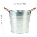Blumentopf Metall Ø16 x H15cm mit Griffen, silbern und kupferfarben, innen und aussen einsetzbar | Floristik24.ch