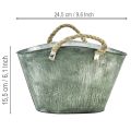 Blumentopf Metall mit Jutegriffen 24,5x17x15,5cm Grün-Grau für Innen- und Aussenbereich | Floristik24.ch
