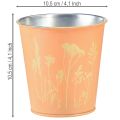 Blumentopf aus Metall Ø10,5cm H10,5cm in Pfirsich mit Blumenmotiv für Innen | Floristik24.ch