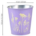 Blumentopf Metall Übertopf Lila mit Blumenmotiv Ø10,5cm H10cm | Floristik24.ch