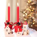 Deko-Holzhaus-Set, rot-weiss, 6-teilig, Höhen 13/9/6 cm, winterliche Innenraumdekoration | Floristik24.ch