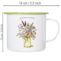 Deko Pflanztopf Tasse aus Metall, emailliert, Ø11,5cm, H10cm, weiss mit Blumenmotiv und Schriftzug | Floristik24.ch